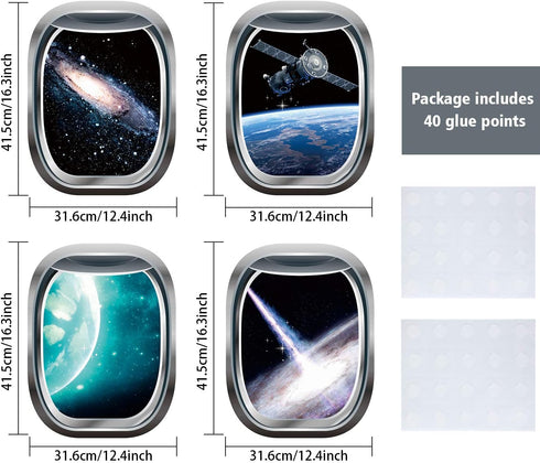 Blulu 6 Pieces 3D Space Capsule Window Wall Decor, Outer Space Wall Decals for Kids Nursery Bedroom