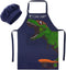 MHJY Kids Apron and Chef Hat for Boys, Adjustable Dinosaur Child Aprons with Pockets for Cooking Baking Painting 3-12