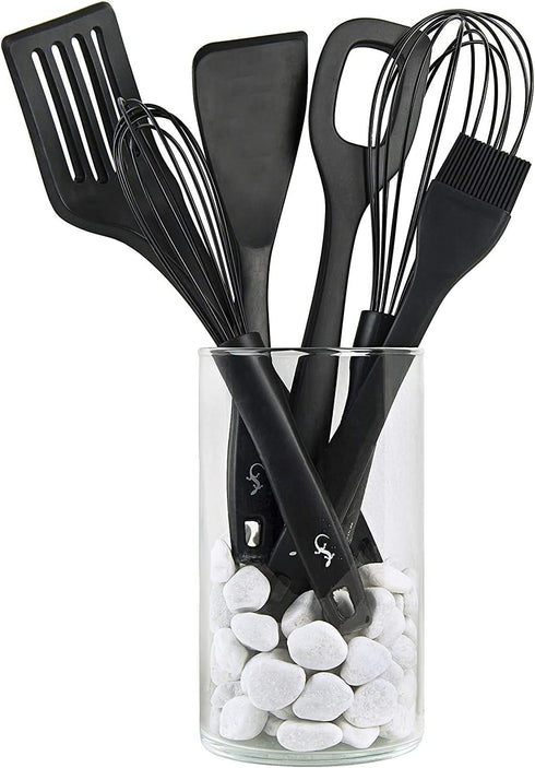 Lurch Germany 11 Inches Silicone Cooking Spoon with Hole, Heat Resistant Risotto Kitchen Tool - Black