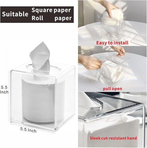 Cq Acrylic Tissue Box Holder - Clear Square Cover for Kleenex, Napkin, Facial Tissue Dispenser, 5.5 Inch