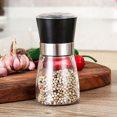 Manual Refillable Pepper Grinder - 6 Oz Glass Grinders for Pepper, Salt & Spices, Adjustable Rotor with 5 Settings