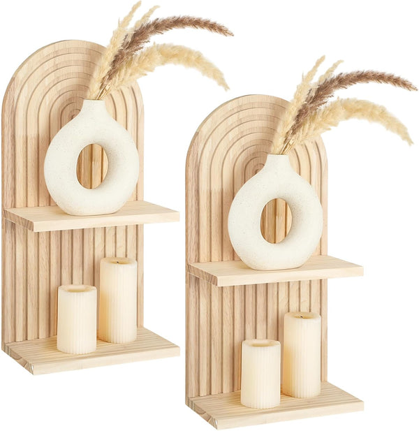 Geetery 2 Pcs Boho Wall Shelf Arch Wooden Floating Shelves Mid Century