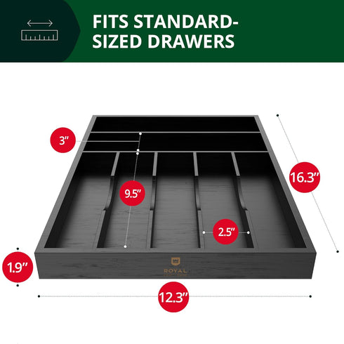 ROYAL CRAFT WOOD Luxury Bamboo Kitchen Drawer Organizer - 7 Slot Silverware & Utensil Holder
