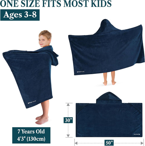 Swimming 3-8 50x30 Inch, PAVILIA Fleece Hooded Towel for Kids, Soft Plush Beach Bath Towel, Absorbent Shower Wrap