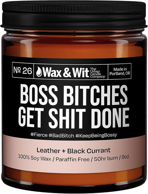 Wax & Wit Funny Soy Candle Gift for Women - Humorous Aromatherapy Candle, Leather and Black Currant - 9oz, Ideal for