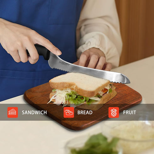 9 Inch Offset Serrated Bread Knife, High Carbon Stainless Steel Multi-Purpose Kitchen Knife for Homemade Bread, Cake,