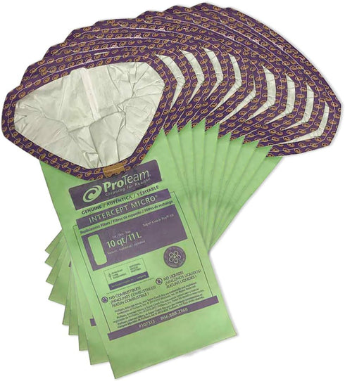 ProTeam 107313 Intercept Micro Filter Bags, 10-Pack, 10-Quart Capacity Replacement Vacuum Filters