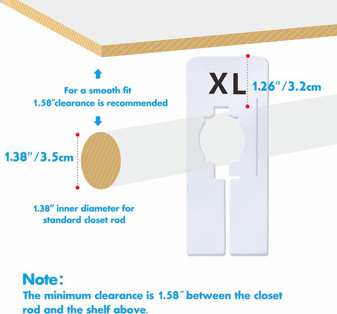 40 Pack Rectangular White Plastic Clothing Size Closet Rack Dividers, Preprinted in 8 Sizes XXS to XXXL