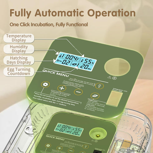 12 HOWOOlUA Egg Incubator for Hatching Eggs withAuto Turn, Temp & Humidity Control, Built-in CandleLarge Capacity Egg