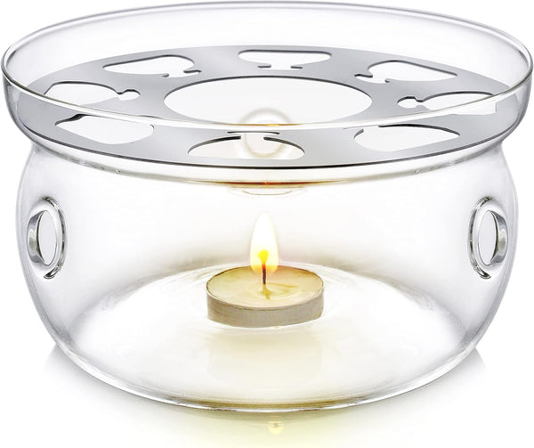 Teabloom Universal Tea Warmer, Large Size 6 in / 15 cm Diameter, Handcrafted Heat Proof Glass, Tealight Candle Included