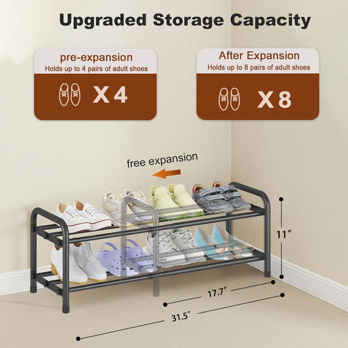 2-Tier Closet, KANAV Expandable Shoe Rack, Adjustable Shoe Organizer & Storage for Small Space Saving Shoe Rack