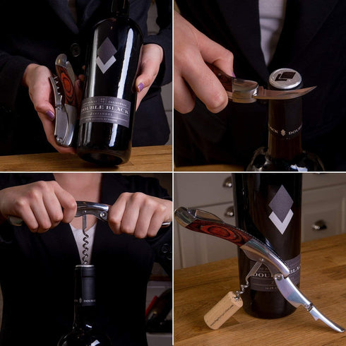 CORKAS Professional Wine Key, Heavy Double Hinged Corkscrew Opener with Rosewood Handle