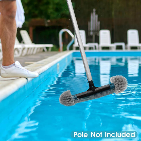 20'' Swimming Pool Brush Head, Detachable Pool Cleaning Brush with Durable Around Nylon Bristles, EZ Clip Aluminum