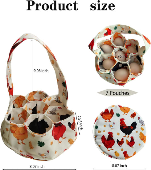 UKJENT 7 Egg Collecting Basket, Pouches Large Chicken Egg Gathering Basket, Machine Washable, Hold Different Size Eggs