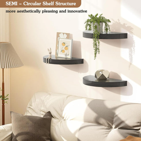 Set 3, 15.4" Olakee Floating Shelves for Wall of Rustic Wood Wall Mounted Shelves for Bathroom, Bedroom, Living Room