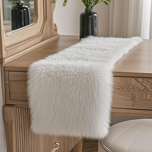 12x47.0 inches) Faux Fur Table Runner,Table Runner for Soft Luxury Winter Decor Xmas White Decorations, Party Birthday