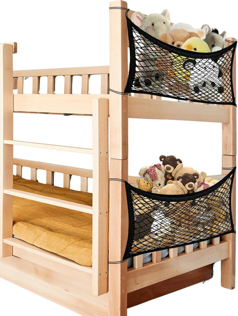 Stuffed Animal Storage Net for Kids, 2 Pack Bedside Toy Organizer Net - Elastic Bedside Storage Net with Tether,