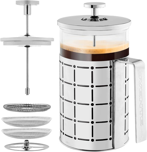 OVENTE French Press Coffee Maker 27 Ounce, Stainless Steel Design, Heat Resistant Borosilicate Glass