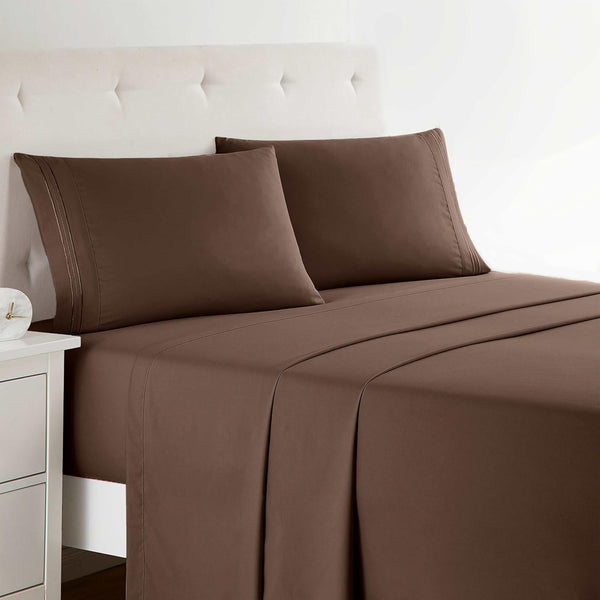 Clara Clark Premier 1800 Series Bed Sheet Set, 4pc, Queen, Chocolate Brown