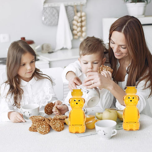 Hpmjz 2 Pcs Honey Bear Bottle Plastic Honey Squeeze Bottle Transparent Honeybear Squeeze Jars with Yellow Flip Lid Cute