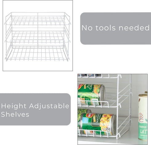 Smart Design Can Organizer for Pantry - 3 Tier Adjustable Can Storage - Steel Metal Shelves, Holds Up to 36 Cans - White