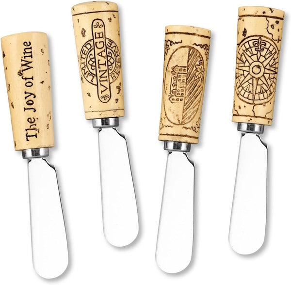 Supreme Housewares Vintage Wine Cork Cheese Spreaders, Set of 4, Hand-Painted Resin Handles