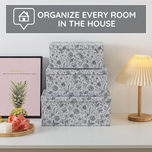 Soul & Lane Decorative Cardboard Storage Boxes, Modern Meadow Set of 3 Floral Nesting Boxes with Lids for Keepsakes
