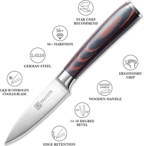 PAUDIN Paring Knife, 3.5 Inch High Carbon Stainless Steel, Ultra Sharp Small Kitchen Knife with Gift Box