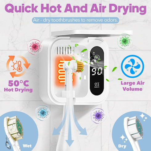 DRMXBU Toothbrush Sanitizer Case and Holders, Wall Mounted Toothbrush Holder with LED Screen, Rechargeable Travel