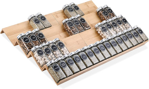 Mulush Bamboo Spice Rack Tray - Spice Drawer Organizer for Kitchen Cabinets