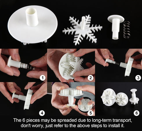 ilauke 6PCS Snowflake Cookie Cutters Decorating Fondant Embossing Tool - Christmas Plunger Cake Cutter