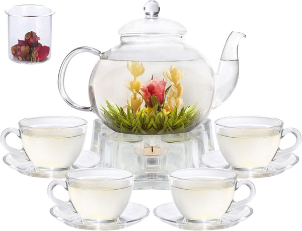 Glass Teapot Set, 40OZ/1200ml Stovetop Safe Glass Tea Kettle with Removable Infuser