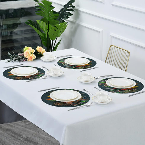 Autumn Herbs Spices Round Placemats Set for 4, Easy to Clean Table Mats for Kitchen Home Party Decor 15 inch