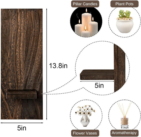 Treory Set 2, 13.8" 5" Wood Wall Planter of Wooden Wall-Mounted Vase with Shelf for Plants & Candles, Farmhouse Hanging