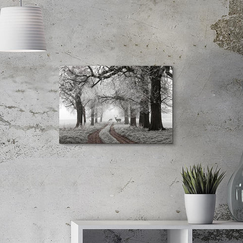Winter Scene Canvas Wall Art, Nature Forest Landscape Prints with White Snowy Trees Painting for Living Room