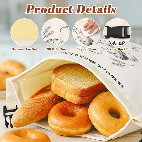 ANKEWY 17x13 Inch, 2 Packs Beeswax Bread Bags for Sourdough & Homemade Bread XL Reusable Bags for Homemade Bread