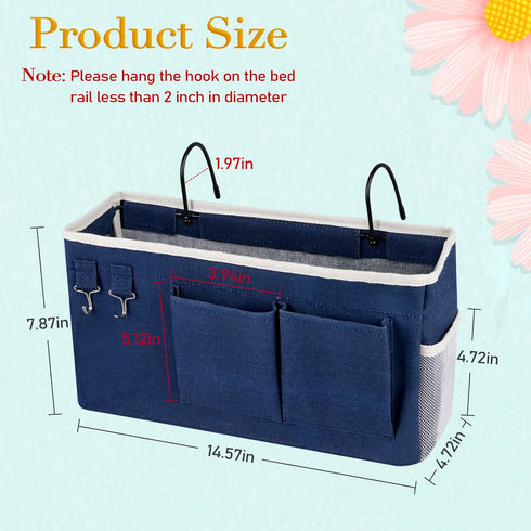 Bedside Storage Caddy, Hanging Storage Bag for Headboards, Bunk Beds, Dorm Rooms, Book Phone Magazine Holder (Navy Blue)