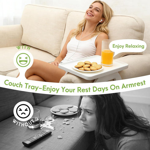 SINWANT Couch Arm Table,Bamboo Couch Arm Tray Clip on Sofa Armrest,Chair Side Table for Small Spaces Drink Eating