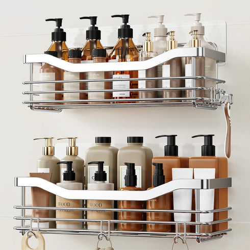 Orimade Shower Caddy Basket Shelf with 5 Hooks Adhesive Organizer Storage Rack