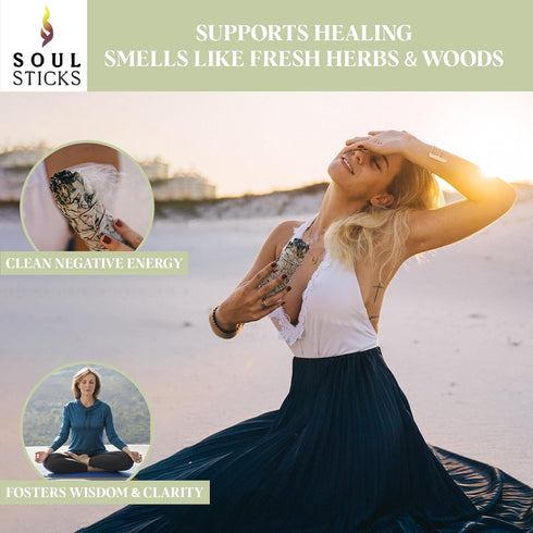 SOUL STICKS 4 Inch 12-Pack Organic California White Sage Smudge Sticks for Home Cleansing, Meditation & Smudging Rituals
