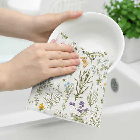 Spring Floral Kitchen Towels Decorative Set of 2 - Summer Flower Dish Towels for Kitchen Decor