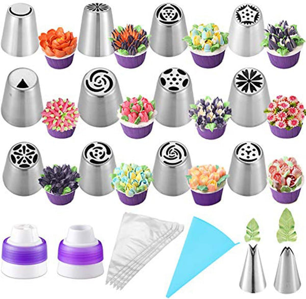 Suuker 27 Pcs Russian Piping Tips Set, Cake Decorating Tips for Cupcake Cookies Birthday Party