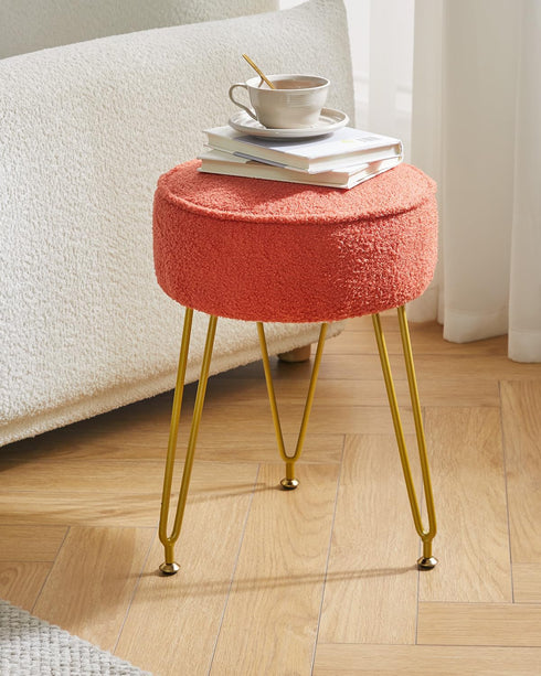 WBD009J IBUYKE Teddy Velvet Round Footrest Stool Ottoman, Makeup Vanity Stool Side Table, Velvet Dressing Table Seat