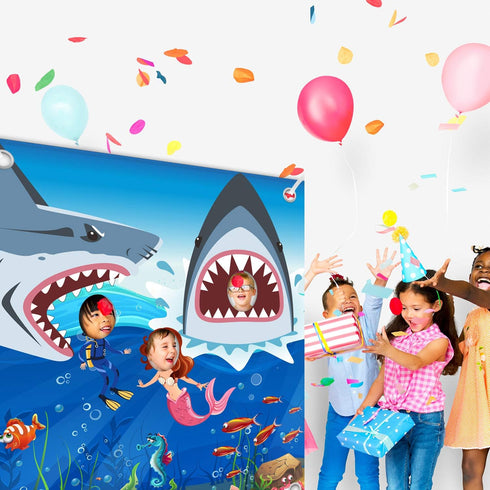 Shark Party Decorations, Giant Fabric Sharks Photo Booth Background, Funny Sharks Theme Party Supplies for Kids