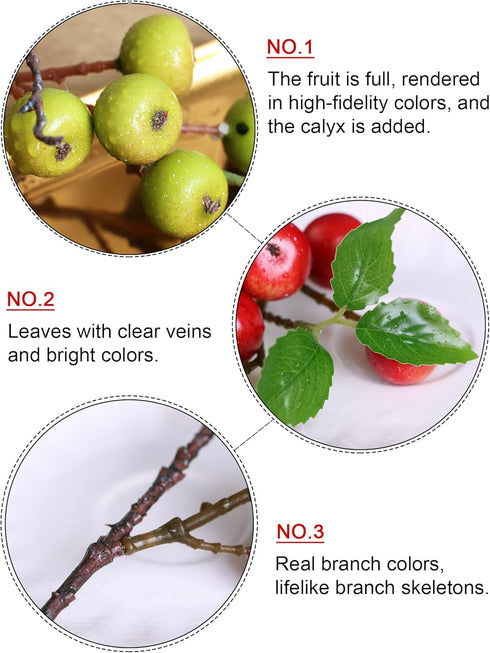 Forlaoers 21.6 Inch 8Pcs Realistic Green Berry Faux Stem Artificial Berries with Stem for Bedroom Home Living Room