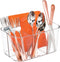 mDesign Clear Plastic Cutlery Storage Organizer Caddy Bin Tote with Handle - Divided Pantry Basket for Forks, Knives,