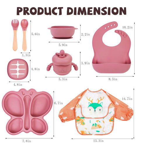 Set, Silicone Baby Feeding Baby Led Weaning Supplies, Silicone Suction Butterfly Plate, Bowl, Spoons, Fork