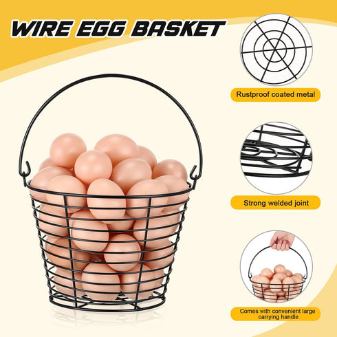4 8" Tandefio Pcs Egg Basket for Storage Collecting Carrying and Transporting Chicken and Duck Eggs, Farm Grade Wire