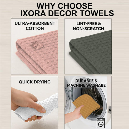 IXORA DECOR 100% Set 4 4 50 70 Inches Cotton Kitchen Towels of | Solid Dyed Waffle Weave Dishcloths | Kitchen & Table