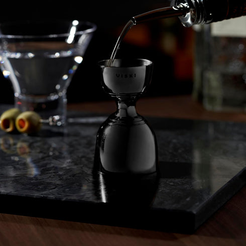 Viski Canterbury Double Measure for Cocktails, Stainless Steel Bartender Tool, Gunmetal Black